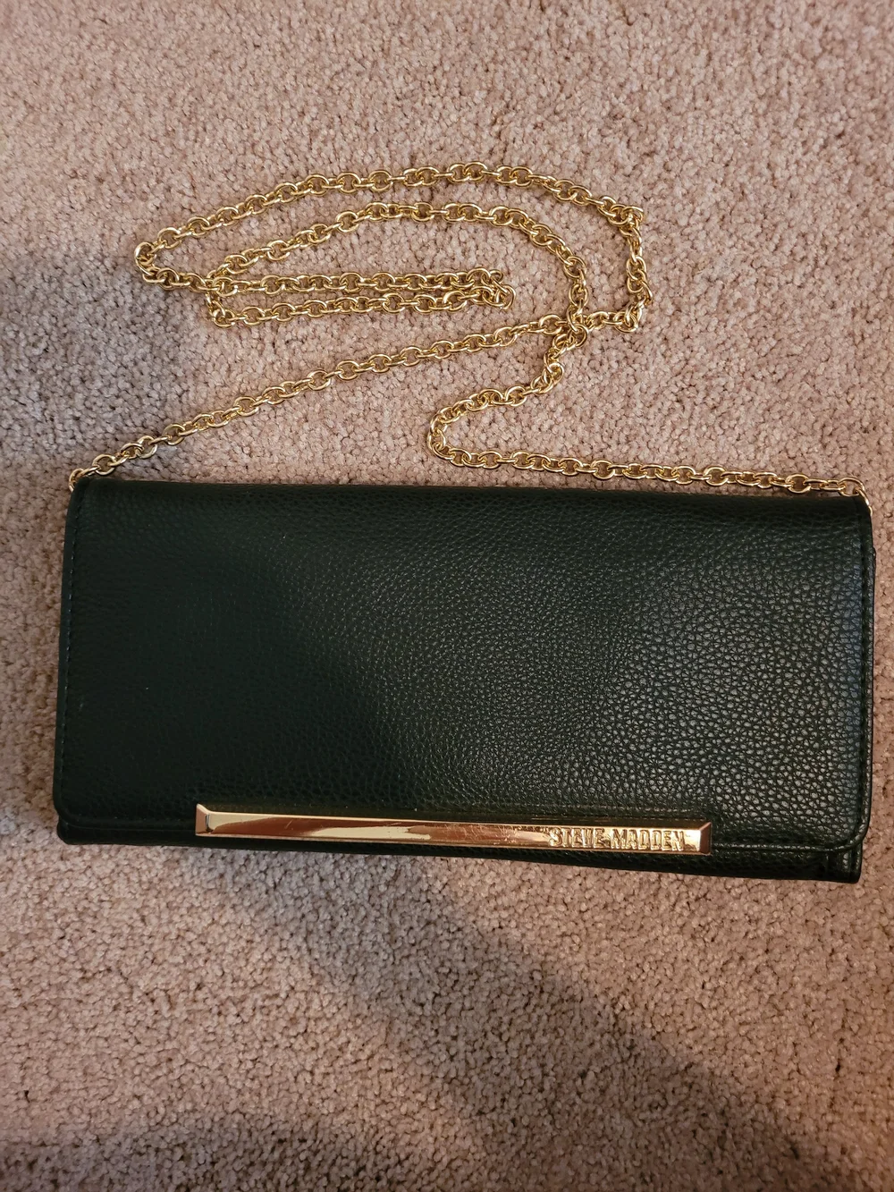 Steve Madden Black Pebbled Faux Leather Crossbody Clutch Gold Hardware